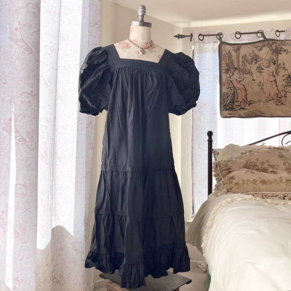 love the label black puff sleeve midi cottagecore dress - Picture 2 of 6